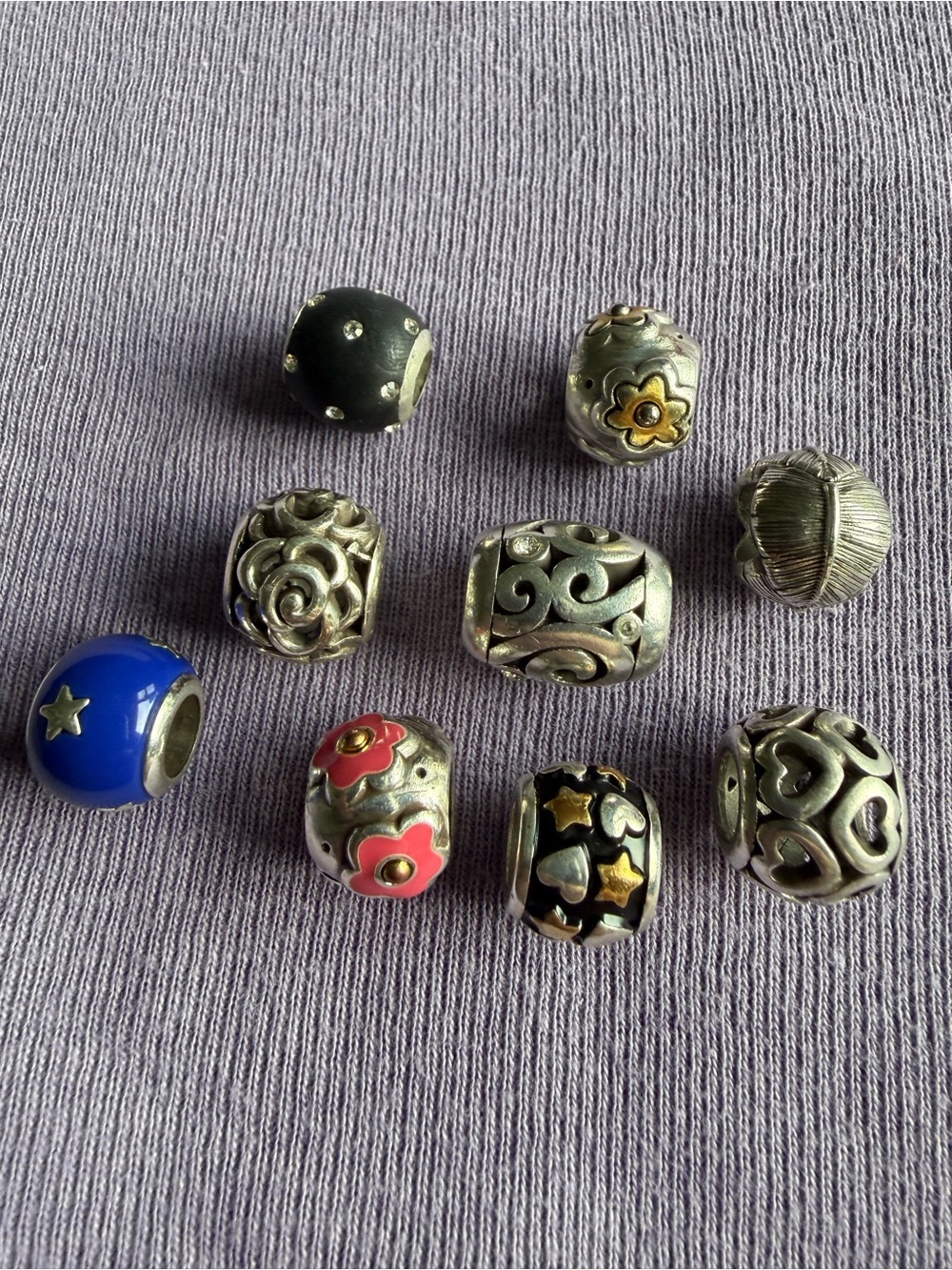 Brighton Sterling Silver and Enamel Bead Charm Set - Blue, Pink, Black, Silver